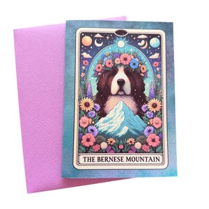 Berner Sennenhund Grußkarte - Mystische Hunde Kunst Grußkarte 13x18cm Boho Canine Geburtstagskarte für Papa - Handgemachte Karte mit Umschlag