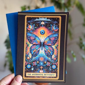 Psychedelic Butterfly Art Greeting Card - Witchy Alternative Gift - Gothic Tarot-Inspired 5x7 Greeting Card with Butterfly Art - Blank Card