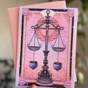 Carta de tarô em branco com escalas de Libra, cartão de felicitações 5x7 - Arte astrológica mística, Arte da constelação de Libra - Ilustração de mapa celeste