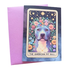 Staffy Tarot Card | Mystical Dog Greeting Card 5x7” | Gothic Canine Art