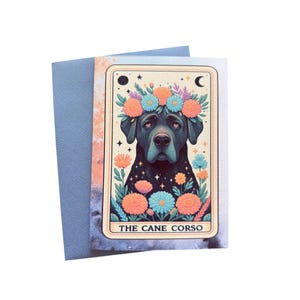 Cartão de saudação com tema de cachorro Cane Corso - Cartão de saudação com arte boho mística canina 5x7 - Cartão de saudação com arte mística canina - Cartão de saudação em branco com envelope