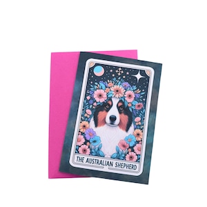 Tarotkaart van de Australische herder | Mystieke hondwenskaart 5 x 7" | Gotische hondenkunst