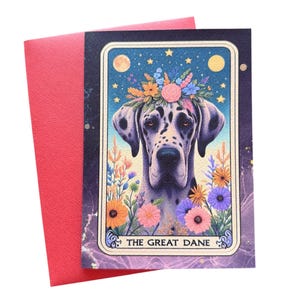 Great dane tarotkaart | Mystieke hondwenskaart 5 x 7" | Gotische hondenkunst
