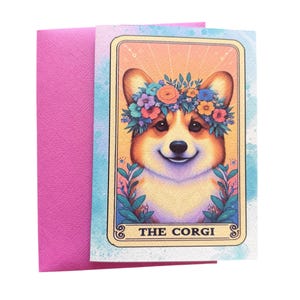 Corgi Tarot Card | Mystical Dog Greeting Card 5x7” | Gothic Canine Art
