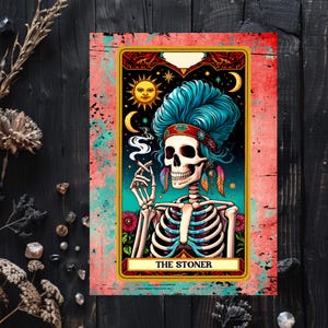 Carte de stoner drôle | Cadeau humoristique pour amateur de cannabis | Art 420 squelette carte de voeux 5 x 7 | Carte d'anniversaire unique pour fumeur de pot
