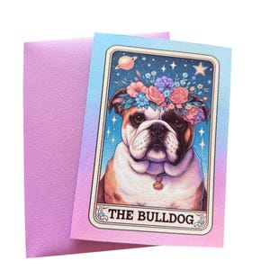 Tarotkaart voor Bulldog | Mystieke hondwenskaart 5 x 7" | Gotische hondenkunst