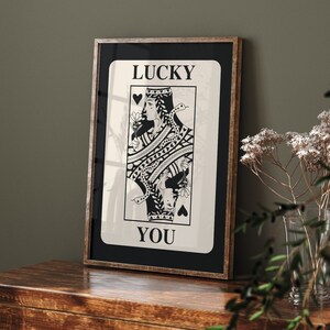 Lucky You Print, Retro Trendy Wall Art, Funky Art, Black Queen Ace Card Poster, Aesthetic Print, Black Trendy Retro Wall Art,