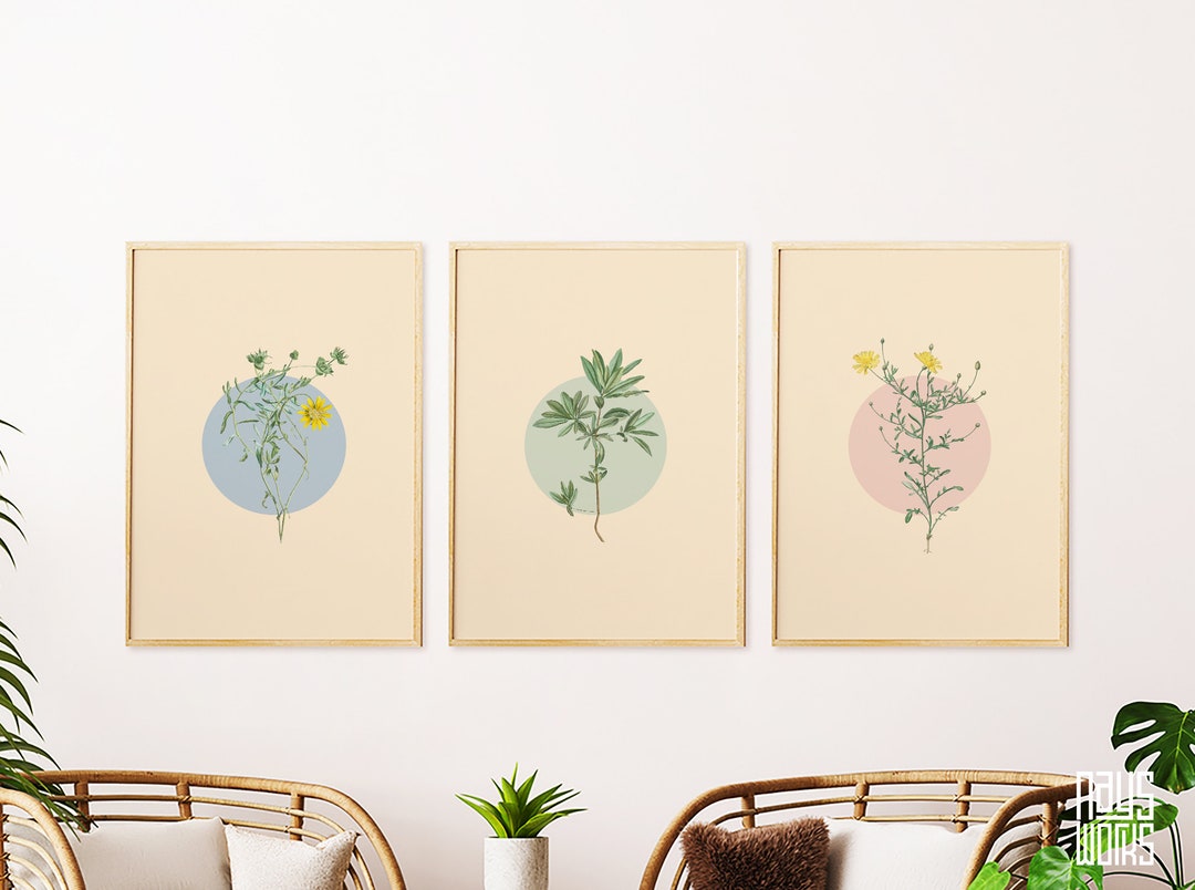 Botanical Print Set Triptych Wall Art 3 Piece Wall Art Terracotta Wall ...
