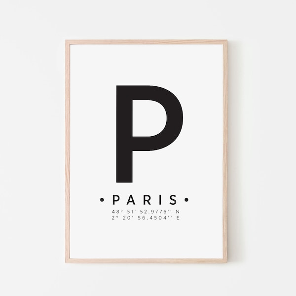 Paris Print - Paris Coordinates - Paris Map Print Poster - Travel Poster Printable Wall Art