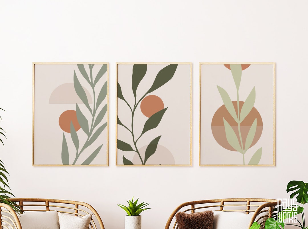 Botanical Print Set 3 Piece Wall Art Terracotta Wall Art Set of 3 ...
