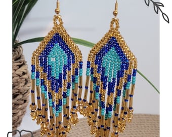 Mexican Earrings | Handmade Hiuchol Earrings Half Kite Style | Arete de Chaquira estilo papalote