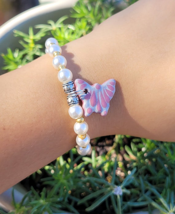 Talavera Poblana Butterfly Charm Bracelet Handmade Bracelet With