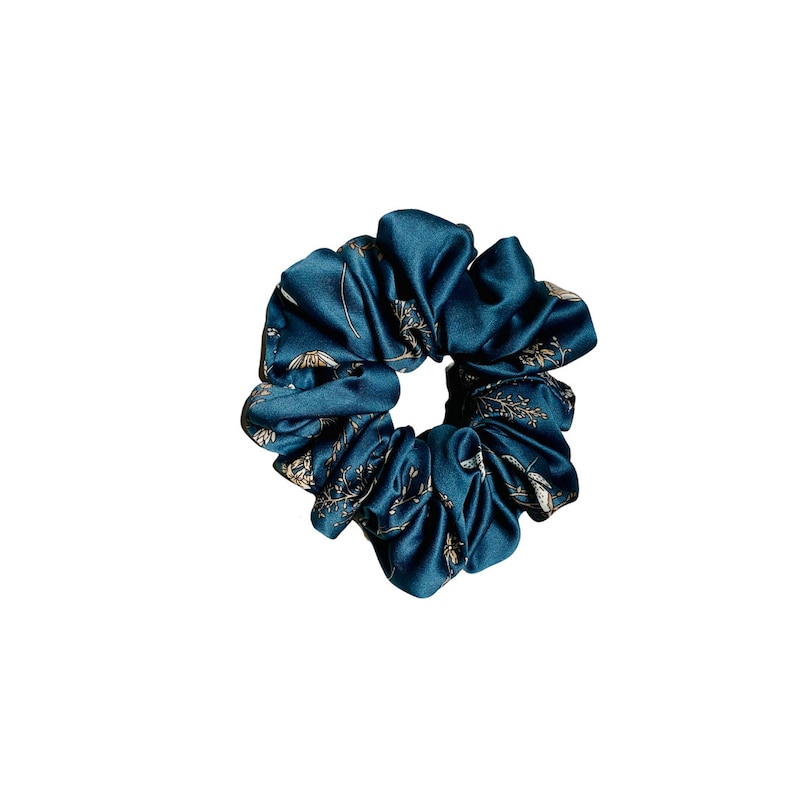 Handmade Oversized XXL Floral Silky Print Scrunchies; Blue Floral Scrunchies; Gift for her;Comfy Hair Accessory for women.