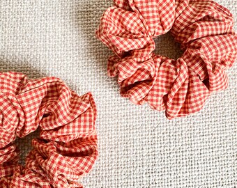 Orange Gingham Scrunchies; Gingham/ Checker Pattern Scrunchies; Red & Tan Gingham Scrunchies;Fall Hair accessory; Volume Hair;