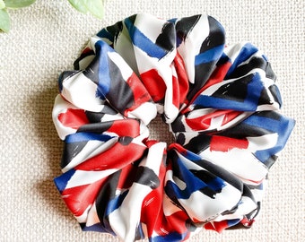 Handmade Oversized/XXL Red White Blue Silk Satin Scrunchy|July 4th Scrunchy| Gift for her| Extra fluffy, soft, comfy