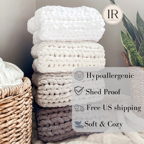 Chunky Knit Ombré Blanket Vegan Chenille Cozy Throw Soft Etsy