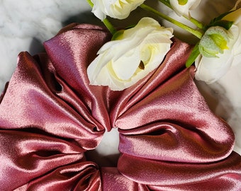 Handmade Oversized/ XXL Rose Mauve Satin Silk Scrunchies; Christmas Gift for her; Soft and Comfy Hair accessory;