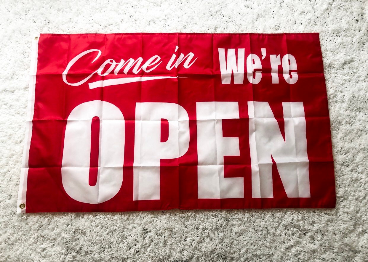 thumbnail image 2 of YES WE'RE OPEN Advertising Flag Banner 3x5 Ft - Blue Business Store Sign - 100D Polyester 2 of 5