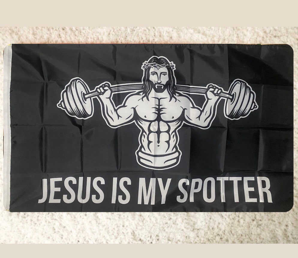 Fitness Flag Jesus is My Spotter Workout Motivation Gym Train Muscle ...