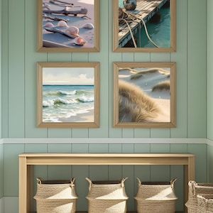 Coastal Wall Art Set of 4: Muted Tone Beach Prints (Digital Download