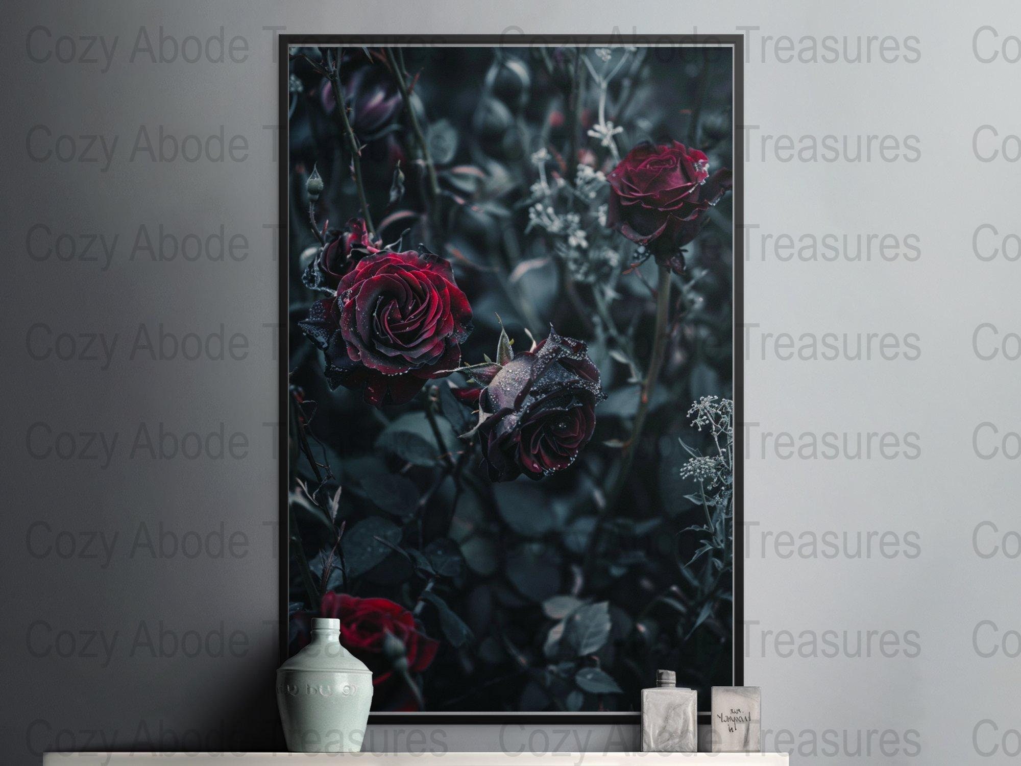 Gothic Dark Red Roses Digital Wallpaper, Moody Floral Photography ...