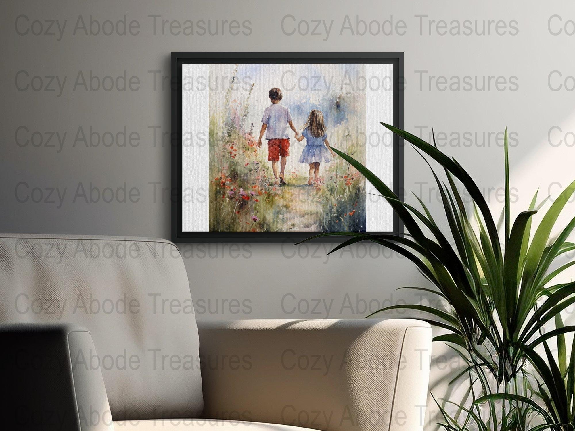 Brother and Sister Wall Art, Watercolor Kids Print, Digital Download, Sibling Love Poster