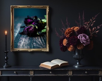 Velvet Decay Dark Floral Wall Art, Moody Roses Printable, Gothic Botanical Decor, Dramatic Flower Photography, Digital Download