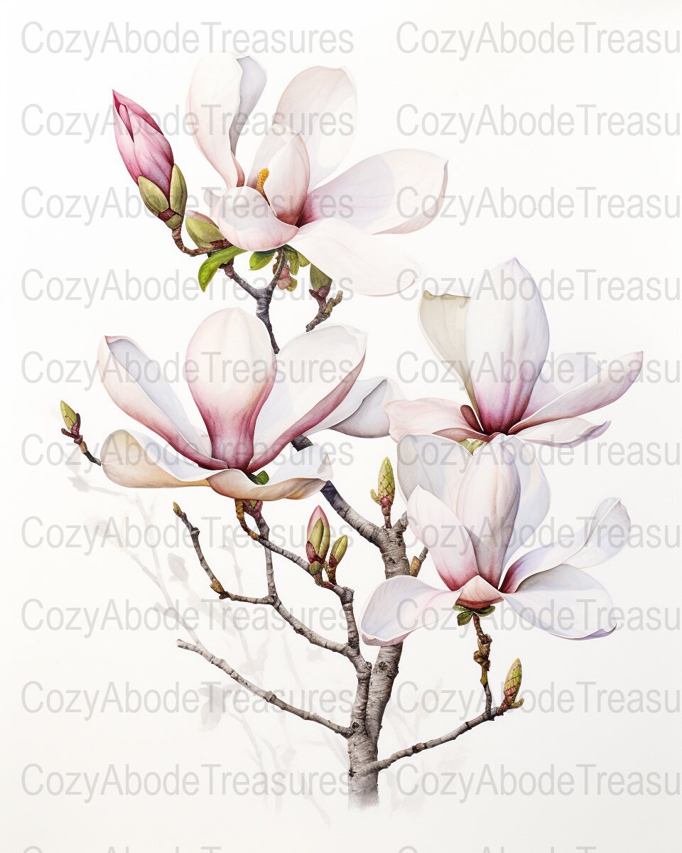 Printable Magnolia Flower Illustration, Botanical Wall Art, Floral ...
