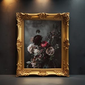 Moody Floral Bouquet – Vintage Botanical Wall Art – Dark Romantic Printable