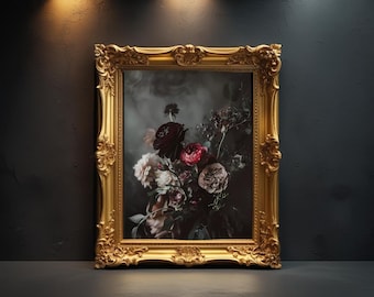 Moody Floral Bouquet – Vintage Botanical Wall Art – Dark Romantic Printable