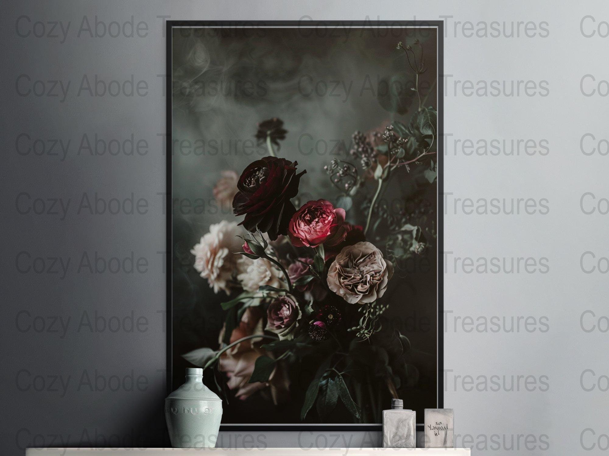 Dark Floral Wallpaper, Moody Gothic Roses Wall Art (digital Download ...