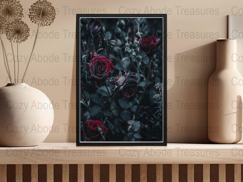 Gothic Dark Red Roses Digital Wallpaper, Moody Floral Photography ...
