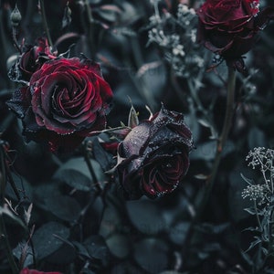 Gothic Dark Red Roses Digital Wallpaper, Moody Floral Photography ...