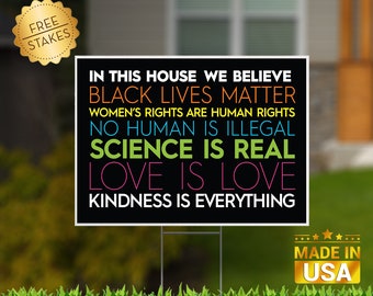 Human Rights 1PC Black Lives Matter 11.8x17.7 Yard Sign with Stake Peacur In This House We Believe Equality