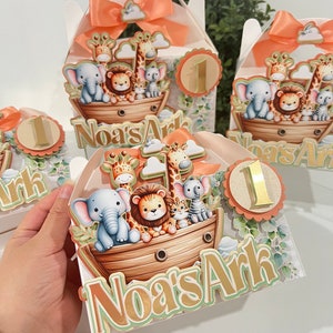 Noah's Ark Favor Boxes, Gable Box, Noah Favor Box Verjaardag, Arca de Noé Favor Box Doop, Noah Ark Cajas de dulces, Noah's Ark Verjaardag