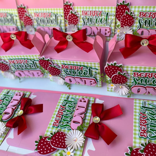 Strawberry Favor Boxes, Gable Box, Daisy Favor Box Birthday, Berry One Favor Box  Birthday