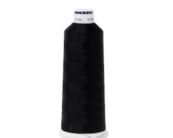 Madeira Classic Rayon #40 Weight Emerald Black Rayon machine embroidery thread.