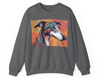 Greyhound Colorful Sweatshirt. Dog Themed Sweatshirt. Boho Greyhound Gift. Dog Owner Sweatshirt. Dog Owner Gift. Pet Lover Sweatshirt.