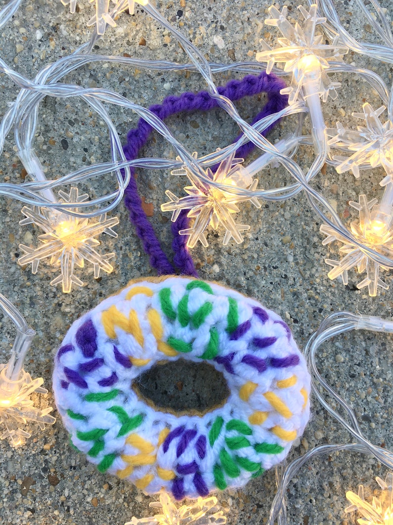 King Cake Ornament Crochet King Cake Mardi Gras NOLA New Orleans Christmas Crochet Ornament Homemade Christmas Crochet New Orleans
