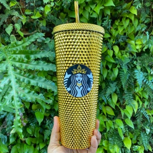Starbucks Queen-Black & Gold | Starbucks Inspired Logo | Studded Tumbler with Lid | Luxury Tumbler | Travel Cup | Iridescent