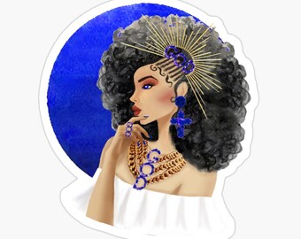 Crowned in Righteousness-Royal Blue-Transparent Vinyl Sticker/Black Woman Art/Christian/God/Afro/Laptop/Tumbler/Mug/Journal/Inspiration/Gift