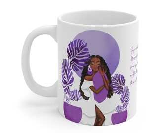 A Mother's Love - Lavender Ceramic Mug, Black Women, Christian Art, Black Girl Magic, African American