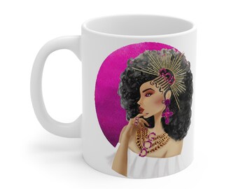 Coronada en rectitud - Taza de cerámica magenta, Mujeres negras, Arte cristiano, Magia de chica negra, Afroamericana