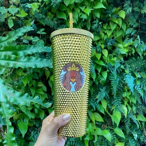Starbucks Queen-Brown & Gold | Starbucks Inspired Logo | Studded Tumbler with Lid | Luxury Tumbler | Travel Cup | Iridescent