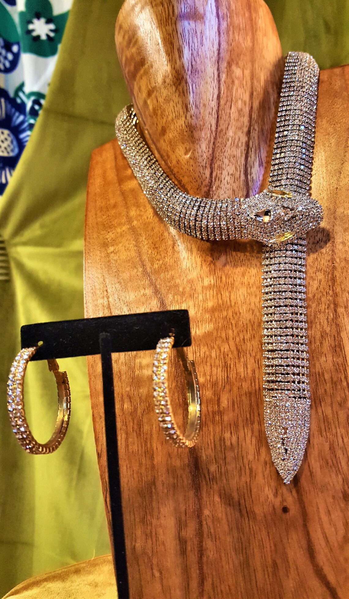 Rhinestone Snake Necklace with Crystal Hoop Earrings & Snake Etsy