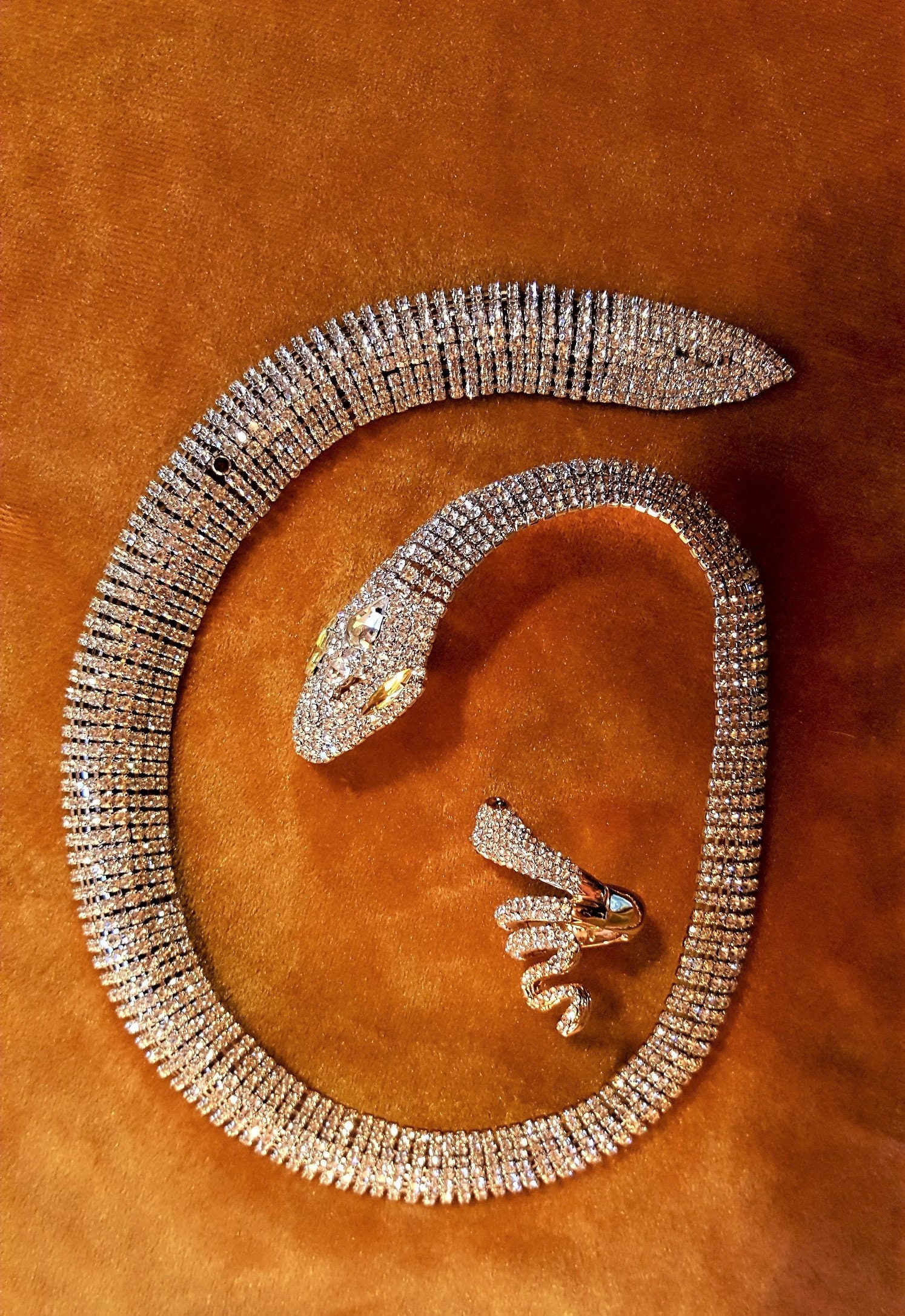 Rhinestone Snake Necklace with Crystal Hoop Earrings & Snake Etsy