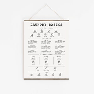 Laundry Basics Cheat Sheet, Laundry Symbols Guide & Stain Removal Poster, Printable Laundry Room Sign, Laundry Guide Print, Washing Symbols