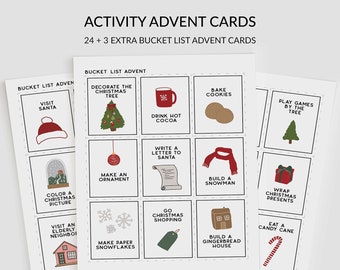Druckbare Adventskarten, Kinder Adventskalender, Bucket List Adventskarten, Weihnachts-Countdown, US Letter, PDF, digitaler Download