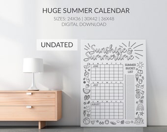 Riesiger undatierter Sommerkalender in Poster Größe, Größe 24x36, 30x42, 36x48, digitaler Download