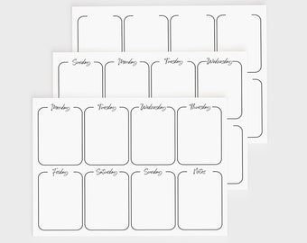 Minimaler Wochenkalender zum Ausdrucken, Sonntag Startplaner, Montag Startplaner, leere Kalendervorlage, US Letter-Größe, A4-Größe, JPG und PDF